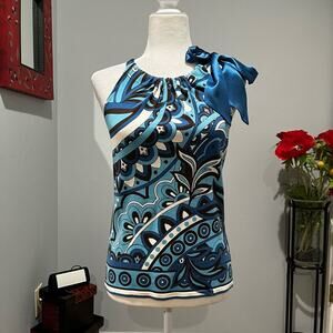 NEW Ann Taylor Silk Multicolor Geometric Floral Bow Tie Career Layering Top XS